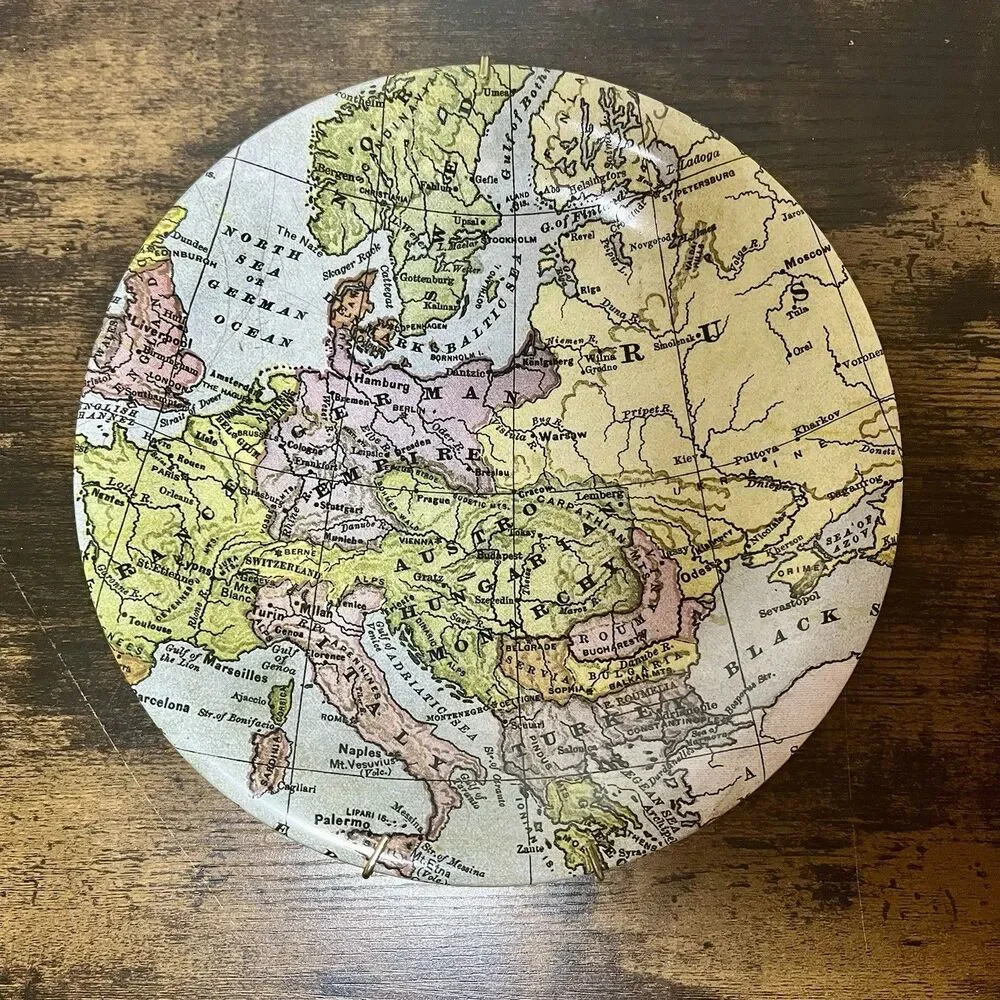 Vintage Ceramic World Map Plate 10” 3-G Imports Painted Wall Hanging Decor